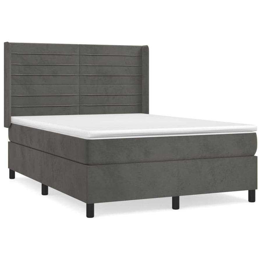Boxspring Met Matras Fluweel Donkergrijs 140 x 200 cm Horizontale strepen