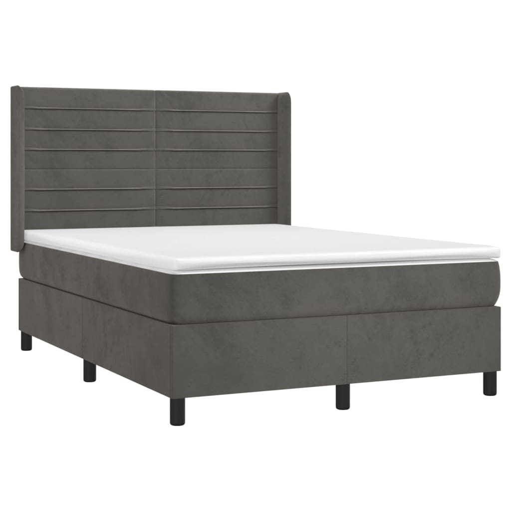 Boxspring Met Matras Fluweel Donkergrijs 140 x 200 cm Horizontale strepen