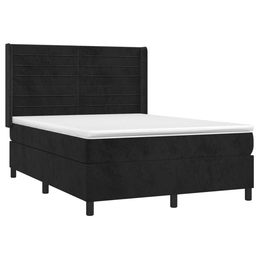 Boxspring Met Matras Fluweel Zwart 140 x 200 cm Horizontale strepen
