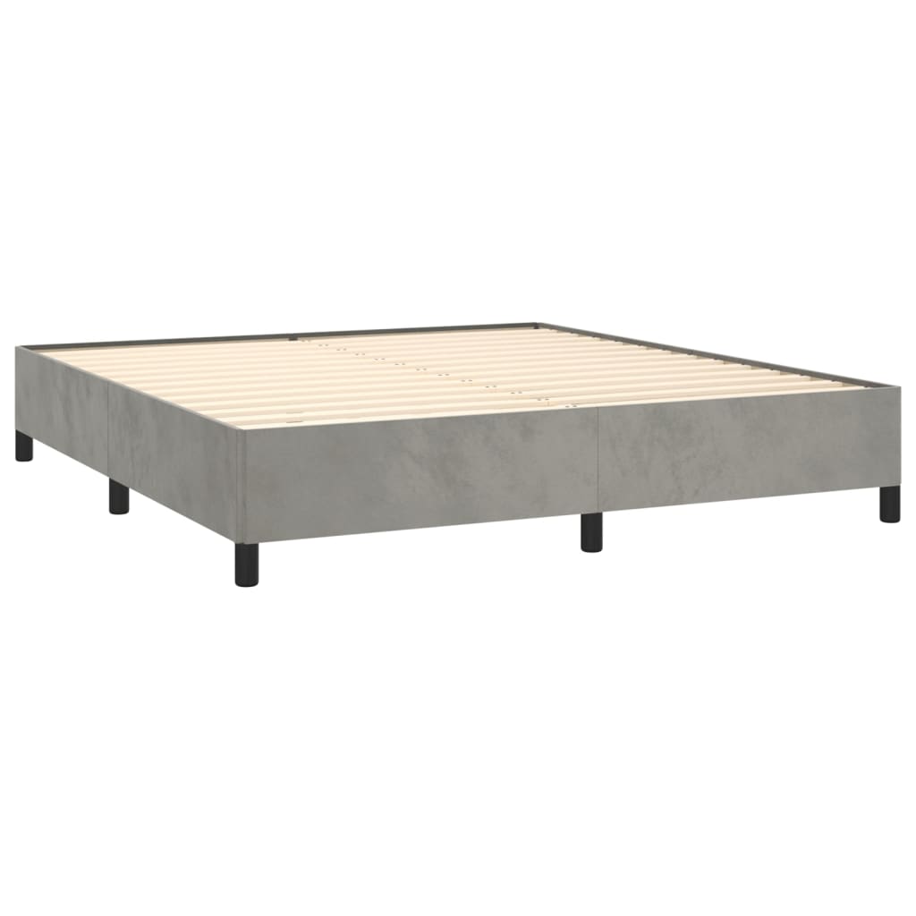 Boxspring Met Matras Fluweel Lichtgrijs 160 x 200 cm Horizontale strepen
