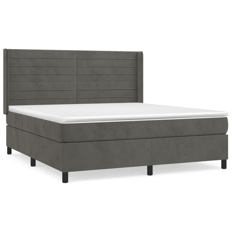 Boxspring Met Matras Fluweel Donkergrijs 160 x 200 cm Horizontale strepen