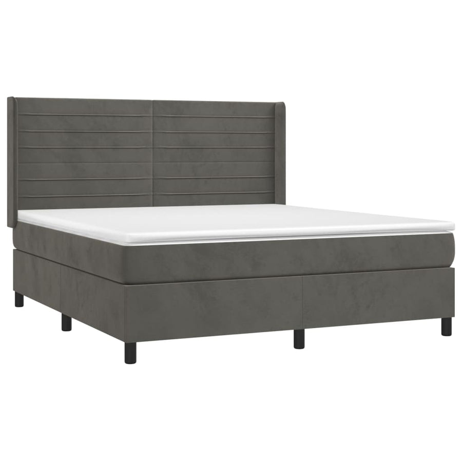 Boxspring Met Matras Fluweel Donkergrijs 160 x 200 cm Horizontale strepen