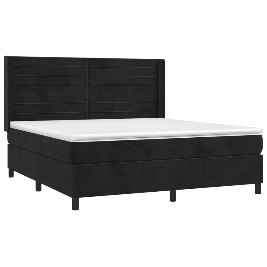 Boxspring Met Matras Fluweel Zwart 160 x 200 cm Horizontale strepen