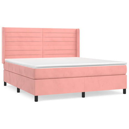 Boxspring Met Matras Fluweel Roze 160 x 200 cm Horizontale strepen