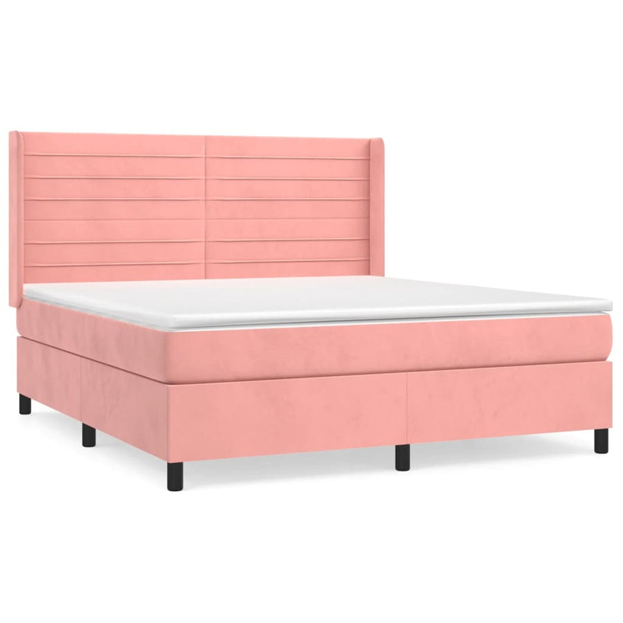 Boxspring Met Matras Fluweel Roze 160 x 200 cm Horizontale strepen