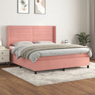 Boxspring Met Matras Fluweel Roze 160 x 200 cm Horizontale strepen