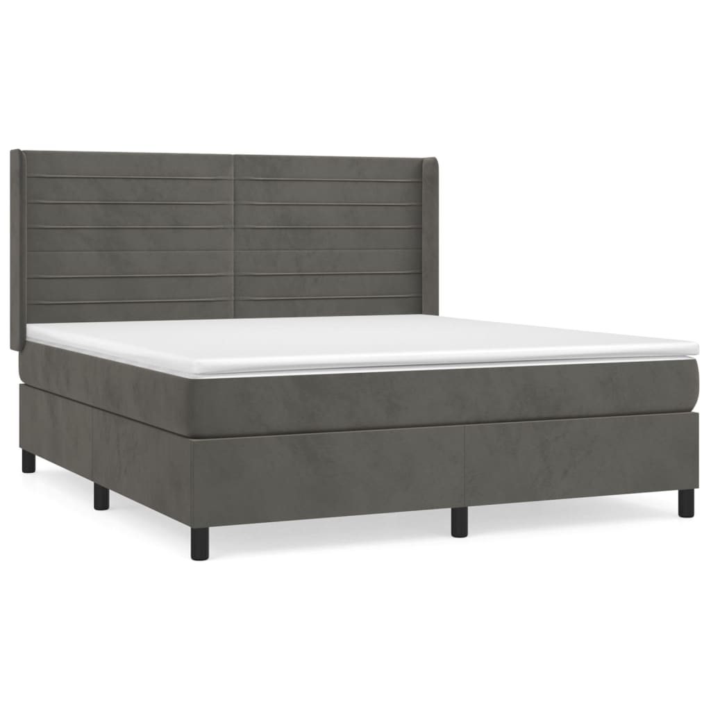 Boxspring Met Matras Fluweel Donkergrijs 180 x 200 cm Horizontale strepen