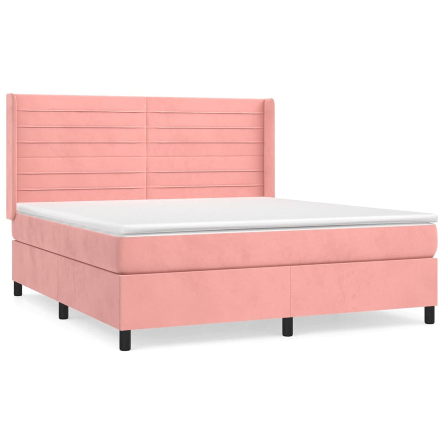 Boxspring Met Matras Fluweel Roze 180 x 200 cm Horizontale strepen