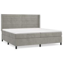 Boxspring Met Matras Fluweel Lichtgrijs 200 x 200 cm Horizontale strepen