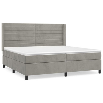 Boxspring Met Matras Fluweel Lichtgrijs 200 x 200 cm Horizontale strepen