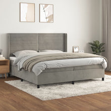 Boxspring Met Matras Fluweel Lichtgrijs 200 x 200 cm Horizontale strepen