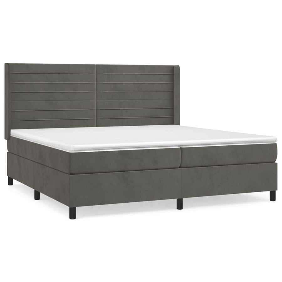 Boxspring Met Matras Fluweel Donkergrijs 200 x 200 cm Horizontale strepen