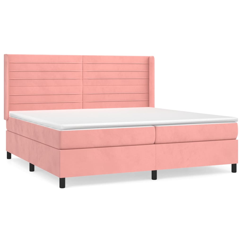 Boxspring Met Matras Fluweel Roze 200 x 200 cm Horizontale strepen
