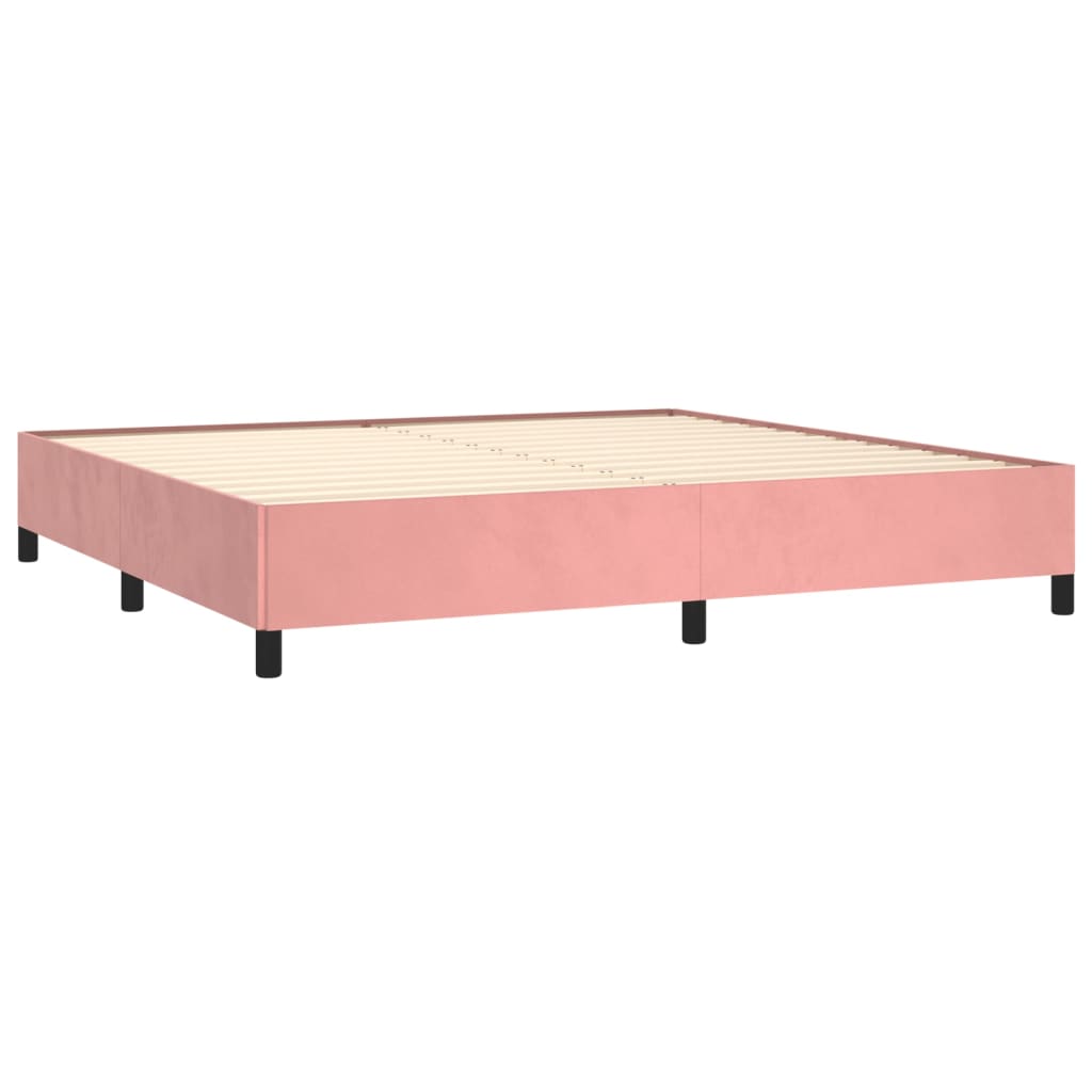 Boxspring Met Matras Fluweel Roze 200 x 200 cm Horizontale strepen