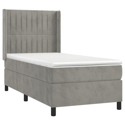 Boxspring Met Matras Fluweel Lichtgrijs 80 x 200 cm Verticale strepen