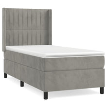 Boxspring Met Matras Fluweel Lichtgrijs 90 x 190 cm Verticale strepen