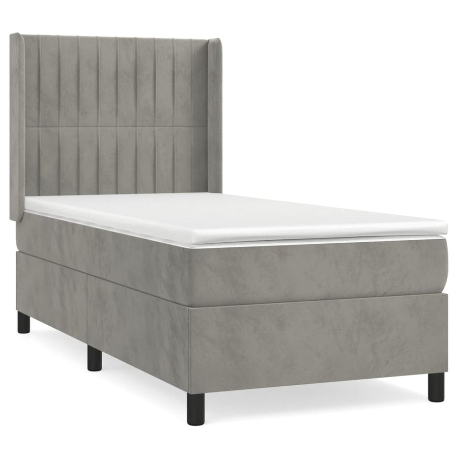 Boxspring Met Matras Fluweel Lichtgrijs 90 x 190 cm Verticale strepen
