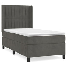 Boxspring Met Matras Fluweel Donkergrijs 90 x 190 cm Verticale strepen