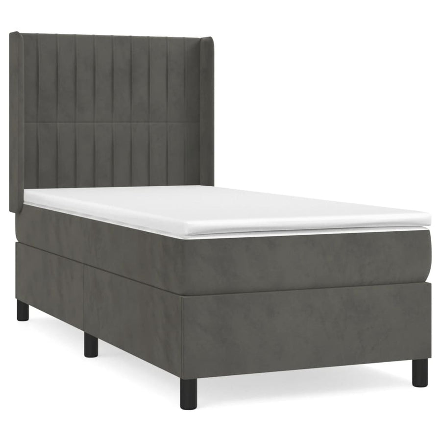 Boxspring Met Matras Fluweel Donkergrijs 90 x 190 cm Verticale strepen