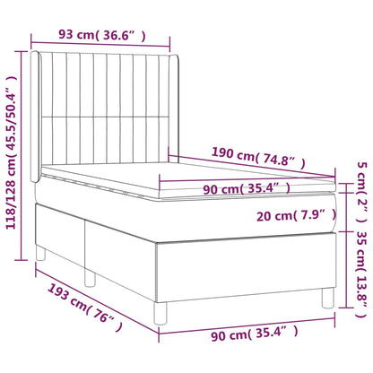 Boxspring Met Matras Fluweel Donkergrijs 90 x 190 cm Verticale strepen