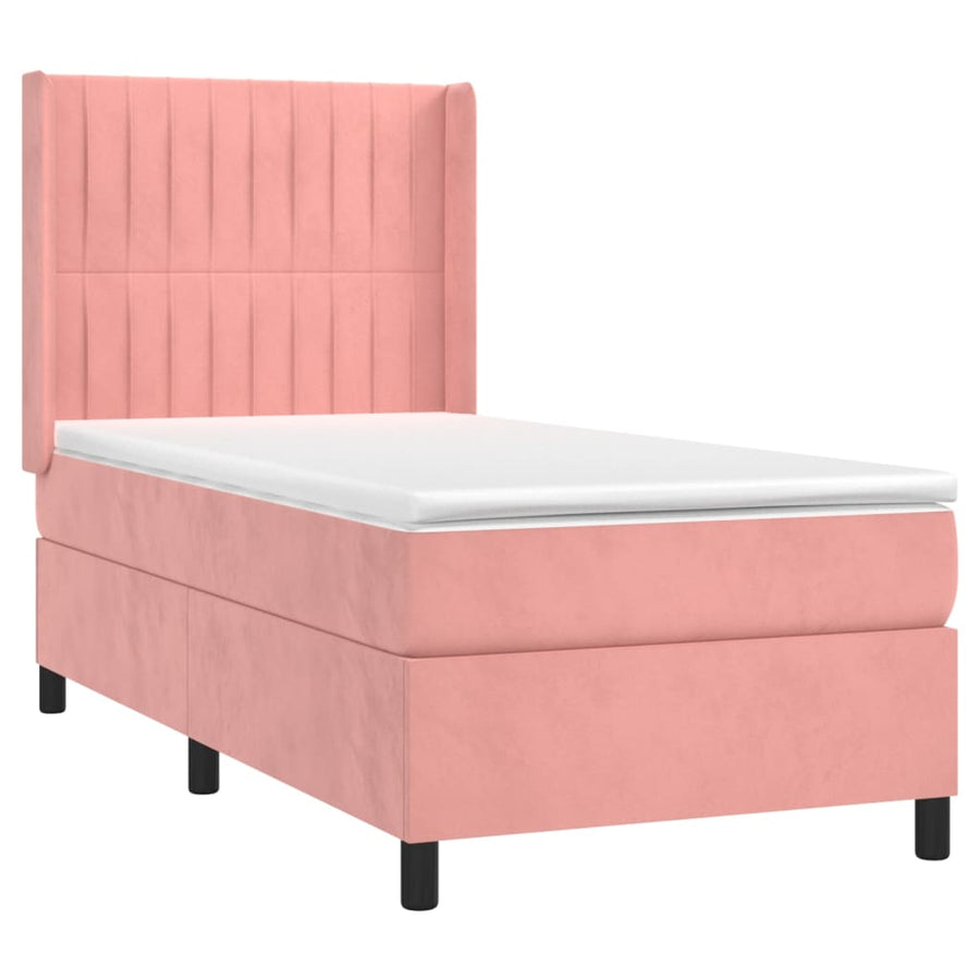 Boxspring Met Matras Fluweel Roze 90 x 190 cm Verticale strepen