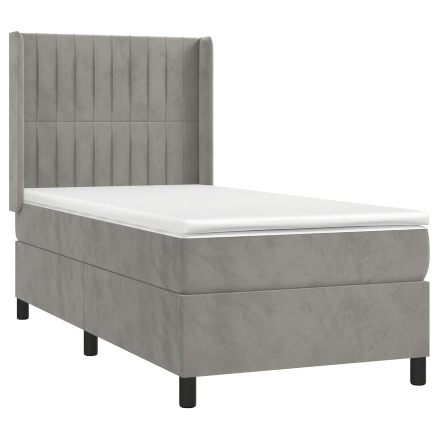 Boxspring Met Matras Fluweel Lichtgrijs 90 x 200 cm Verticale strepen