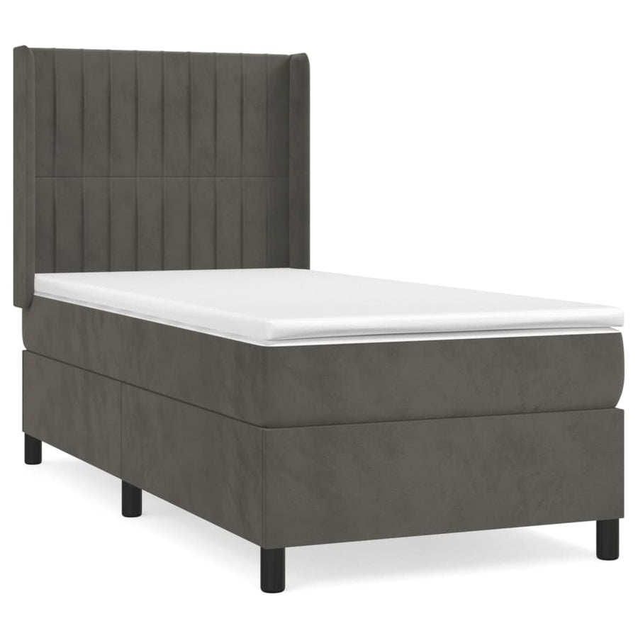 Boxspring Met Matras Fluweel Donkergrijs 90 x 200 cm Verticale strepen
