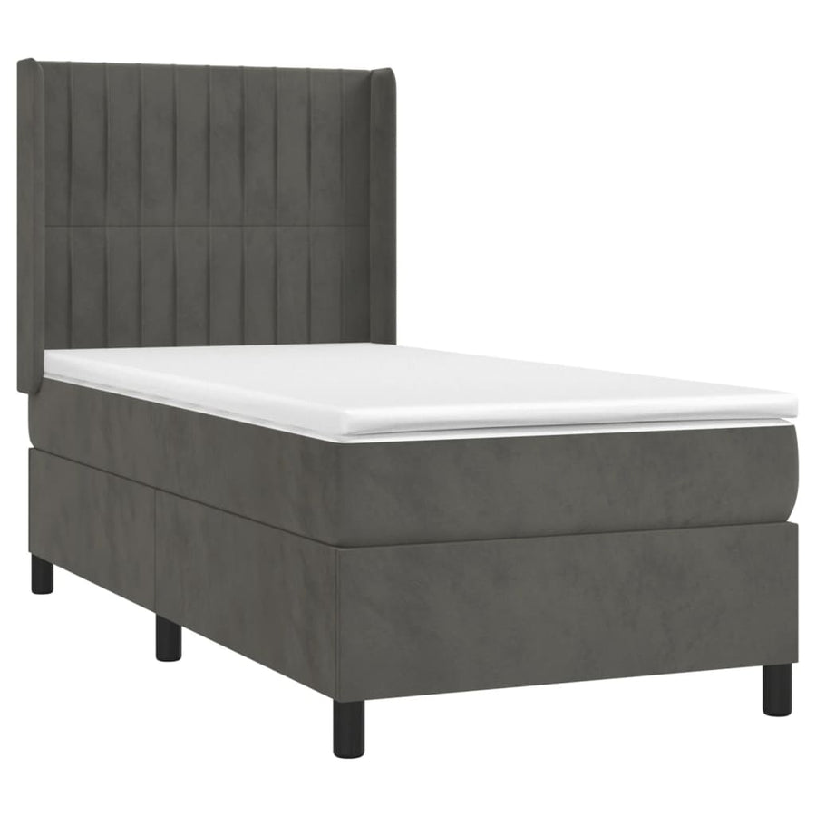 Boxspring Met Matras Fluweel Donkergrijs 90 x 200 cm Verticale strepen
