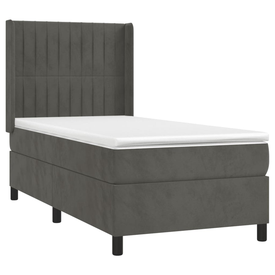Boxspring Met Matras Fluweel Donkergrijs 100 x 200 cm Verticale strepen
