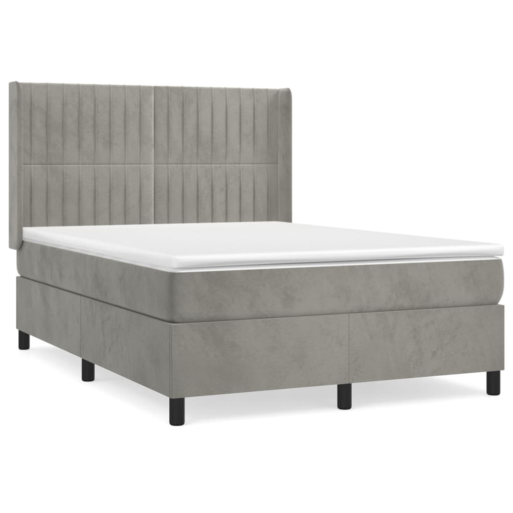 Boxspring Met Matras Fluweel Lichtgrijs 140 x 190 cm Verticale strepen
