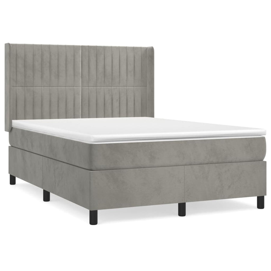 Boxspring Met Matras Fluweel Lichtgrijs 140 x 190 cm Verticale strepen