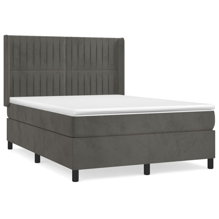 Boxspring Met Matras Fluweel Donkergrijs 140 x 190 cm Verticale strepen