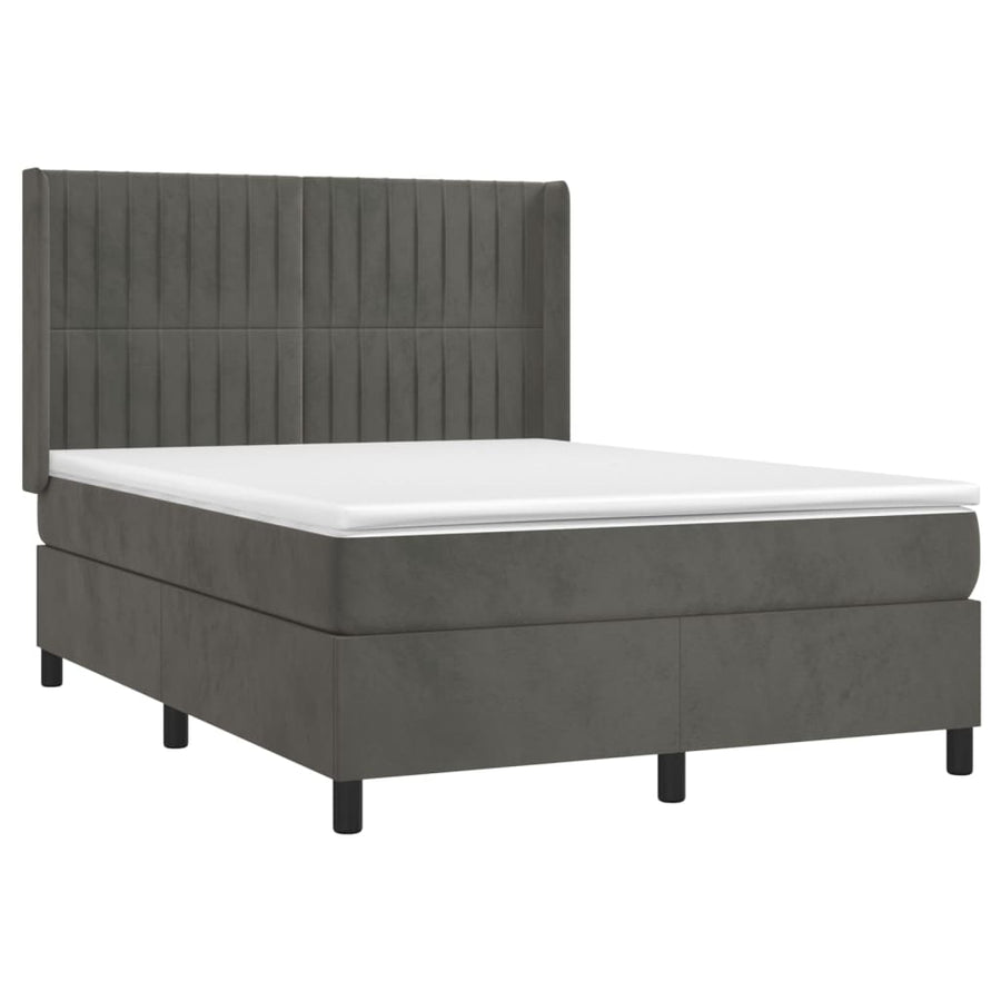 Boxspring Met Matras Fluweel Donkergrijs 140 x 190 cm Verticale strepen