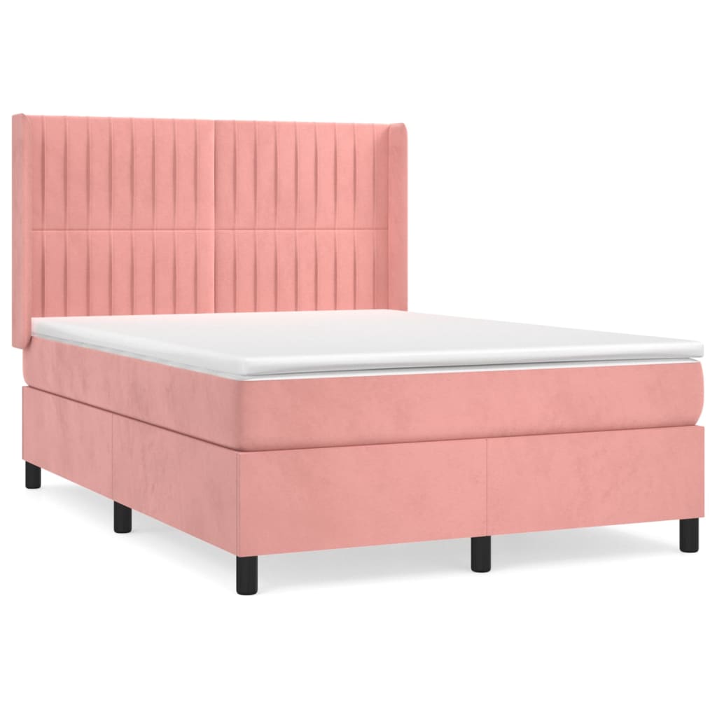 Boxspring Met Matras Fluweel Roze 140 x 190 cm Verticale strepen