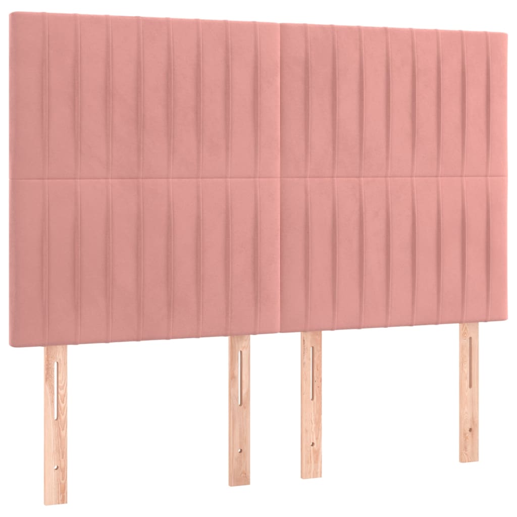 Boxspring Met Matras Fluweel Roze 140 x 190 cm Verticale strepen