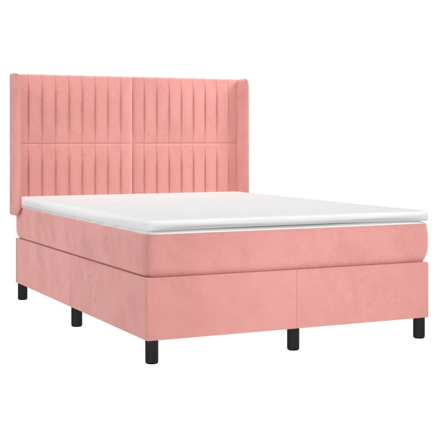Boxspring Met Matras Fluweel Roze 140 x 200 cm Verticale strepen