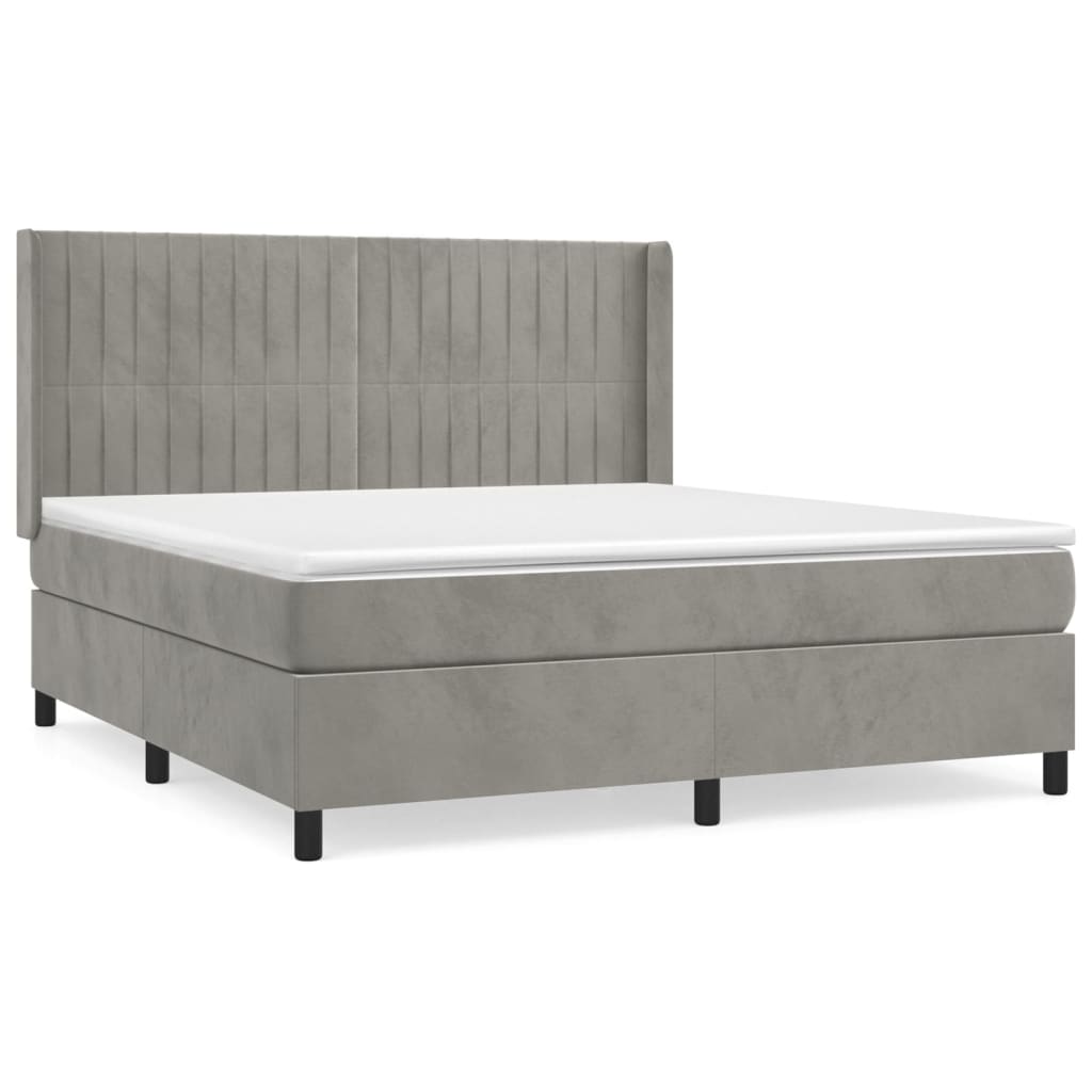 Boxspring Met Matras Fluweel Lichtgrijs 160 x 200 cm Verticale strepen