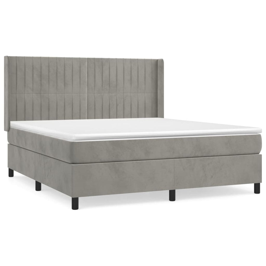 Boxspring Met Matras Fluweel Lichtgrijs 160 x 200 cm Verticale strepen