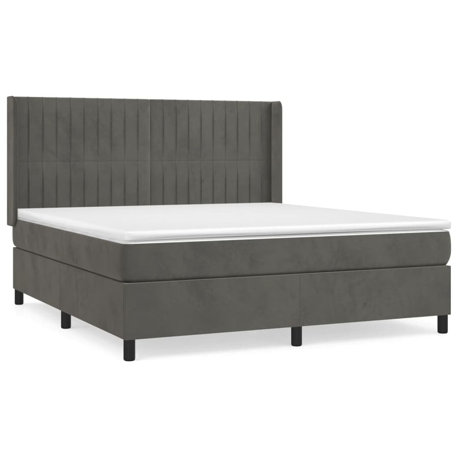 Boxspring Met Matras Fluweel Donkergrijs 160 x 200 cm Verticale strepen