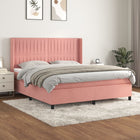 Boxspring Met Matras Fluweel Roze 160 x 200 cm Verticale strepen