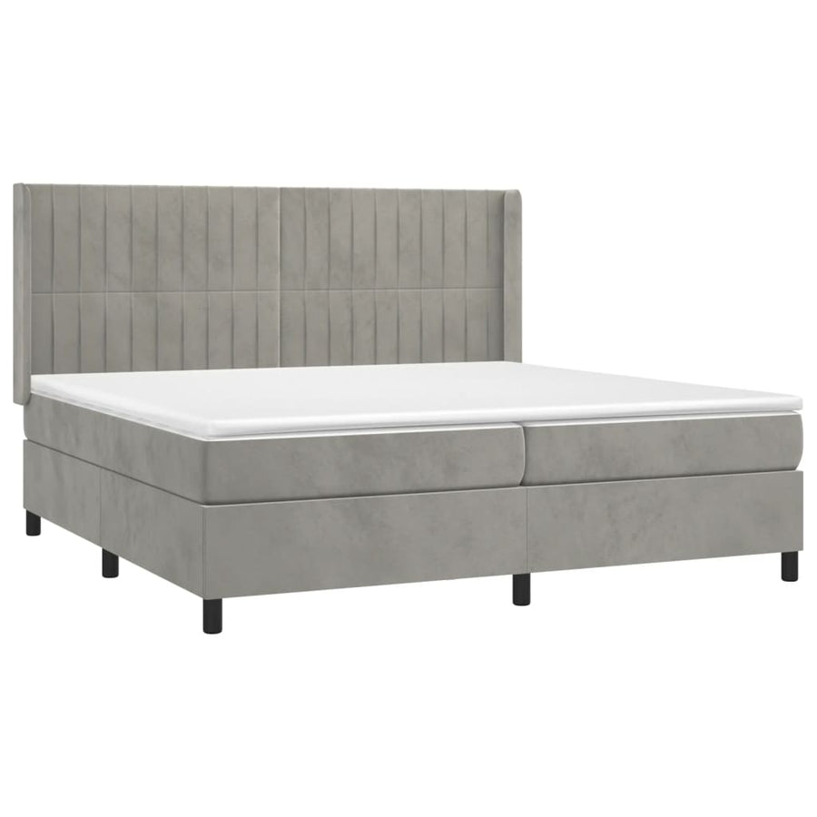 Boxspring Met Matras Fluweel Lichtgrijs 200 x 200 cm Verticale strepen