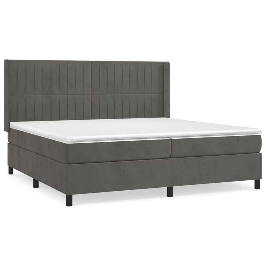 Boxspring Met Matras Fluweel Donkergrijs 200 x 200 cm Verticale strepen