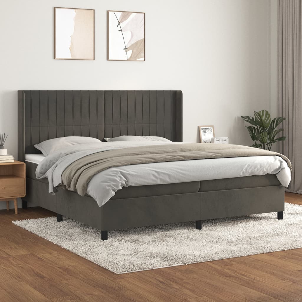 Boxspring Met Matras Fluweel Donkergrijs 200 x 200 cm Verticale strepen
