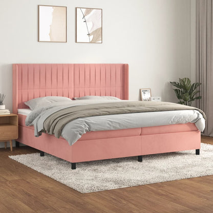 Boxspring Met Matras Fluweel Roze 200 x 200 cm Verticale strepen