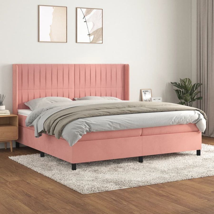 Boxspring Met Matras Fluweel Roze 200 x 200 cm Verticale strepen