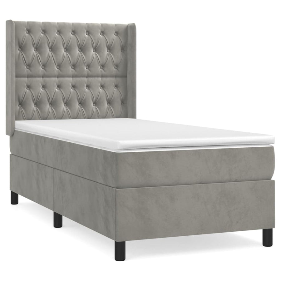 Boxspring Met Matras Fluweel Lichtgrijs 90 x 190 cm Getuft ontwerp