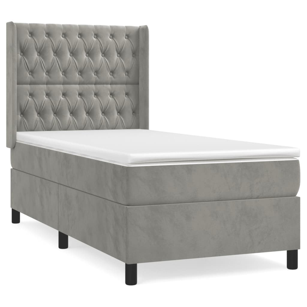 Boxspring Met Matras Fluweel Lichtgrijs 100 x 200 cm Getuft ontwerp
