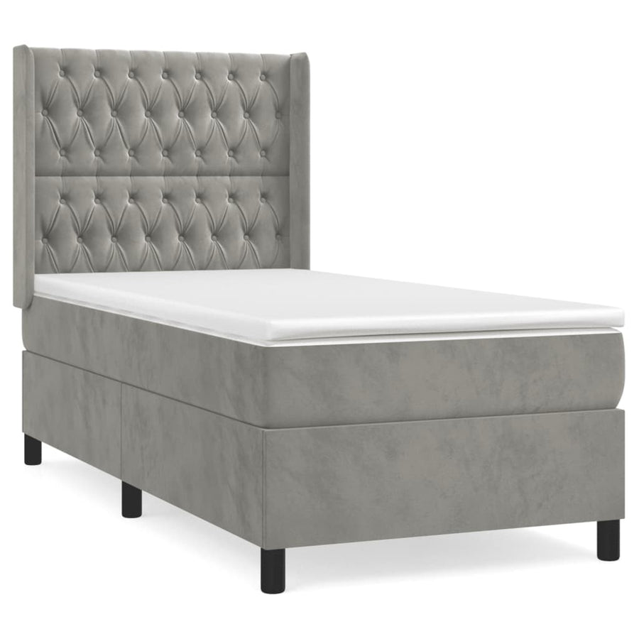 Boxspring Met Matras Fluweel Lichtgrijs 100 x 200 cm Getuft ontwerp