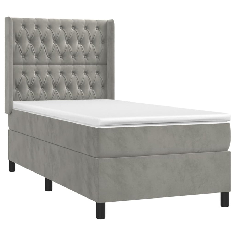 Boxspring Met Matras Fluweel Lichtgrijs 100 x 200 cm Getuft ontwerp