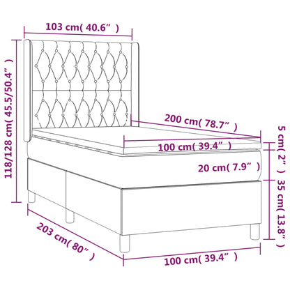 Boxspring Met Matras Fluweel Lichtgrijs 100 x 200 cm Getuft ontwerp